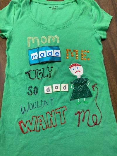 "Mom made me ugly so Dad wouldn't want me." Green represents survivors of incest or child sexual assault.