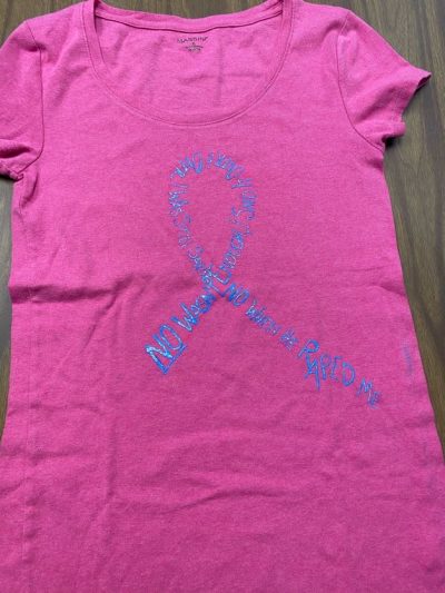 "NO wasn't enough. I said it over and over. I was still saying NO when he raped me." Pink represents survivors of rape and sexual assault.