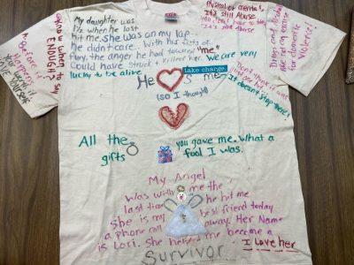“My daughter was 1 ½ when he last hit me. She was on my lap...he didn’t care...with his first of fury, the anger he had toward “me” could have struck and killed her. We are very lucky to be alive.” “He loves me--so I thought.” “Physical or mental! It’s still abuse. You don’t have to bleed, it’s still abuse.” “Drugs and alcohol are not an excuse for domestic violence.” “Don’t think it was just one hit, it doesn’t stop there!” “All the gifts you gave me, what a fool I was.” “Know when to say enough. Before it happens. You’re worth it. Love yourself.” “My angel was with me the last time he hit me. She is my best friend today, a phone call away. Her name is Lori. She helped me become a survivor. I love her.”