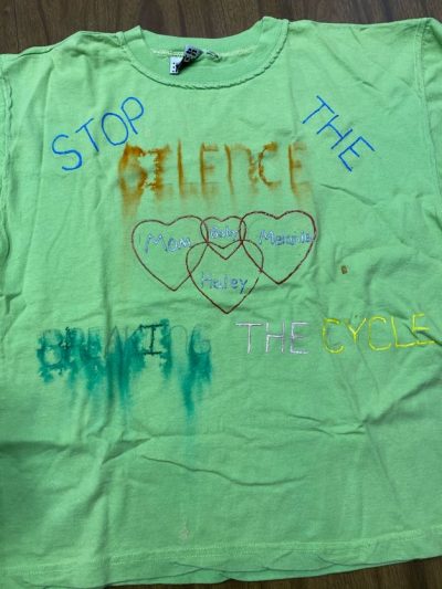 “Stop the silence. Breaking the cycle.” Green represents people who are survivors of incest or child sexual abuse.